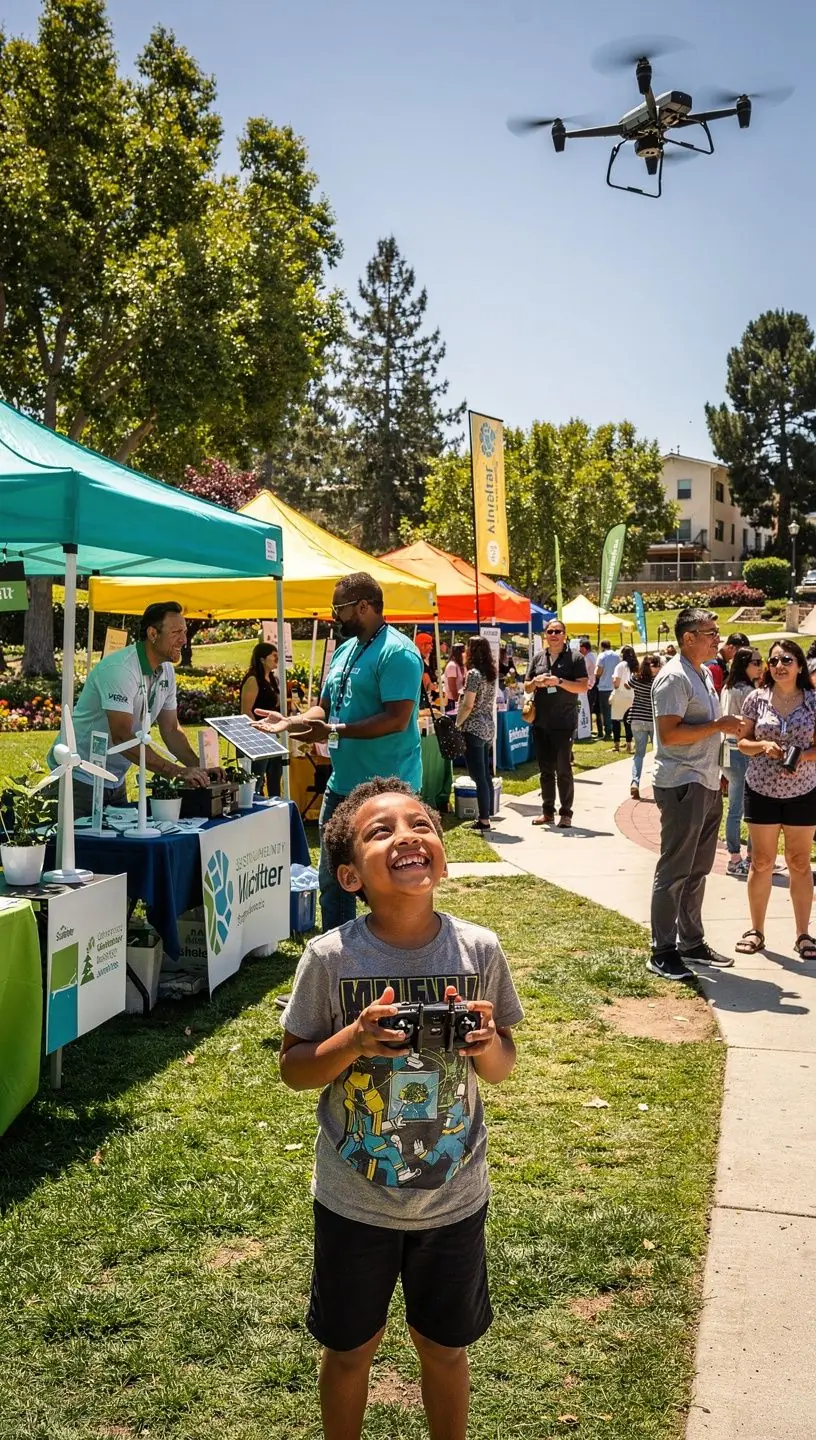 Students using tablets and laptops in a brightly lit classroom setting.