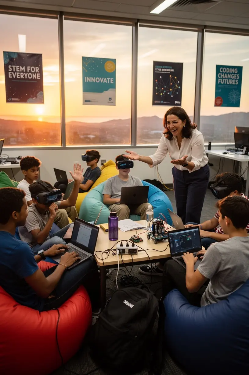 A local district map overlaid with icons representing various technology initiatives.