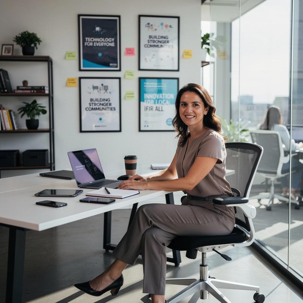 A city district with modern digital signage and smart technology demonstrating local transformation in California communities